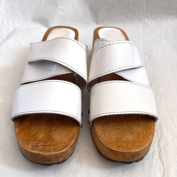 y2k Candies sandals womens 7.5 wooden clog style white leather slip on - Picture 2 of 11
